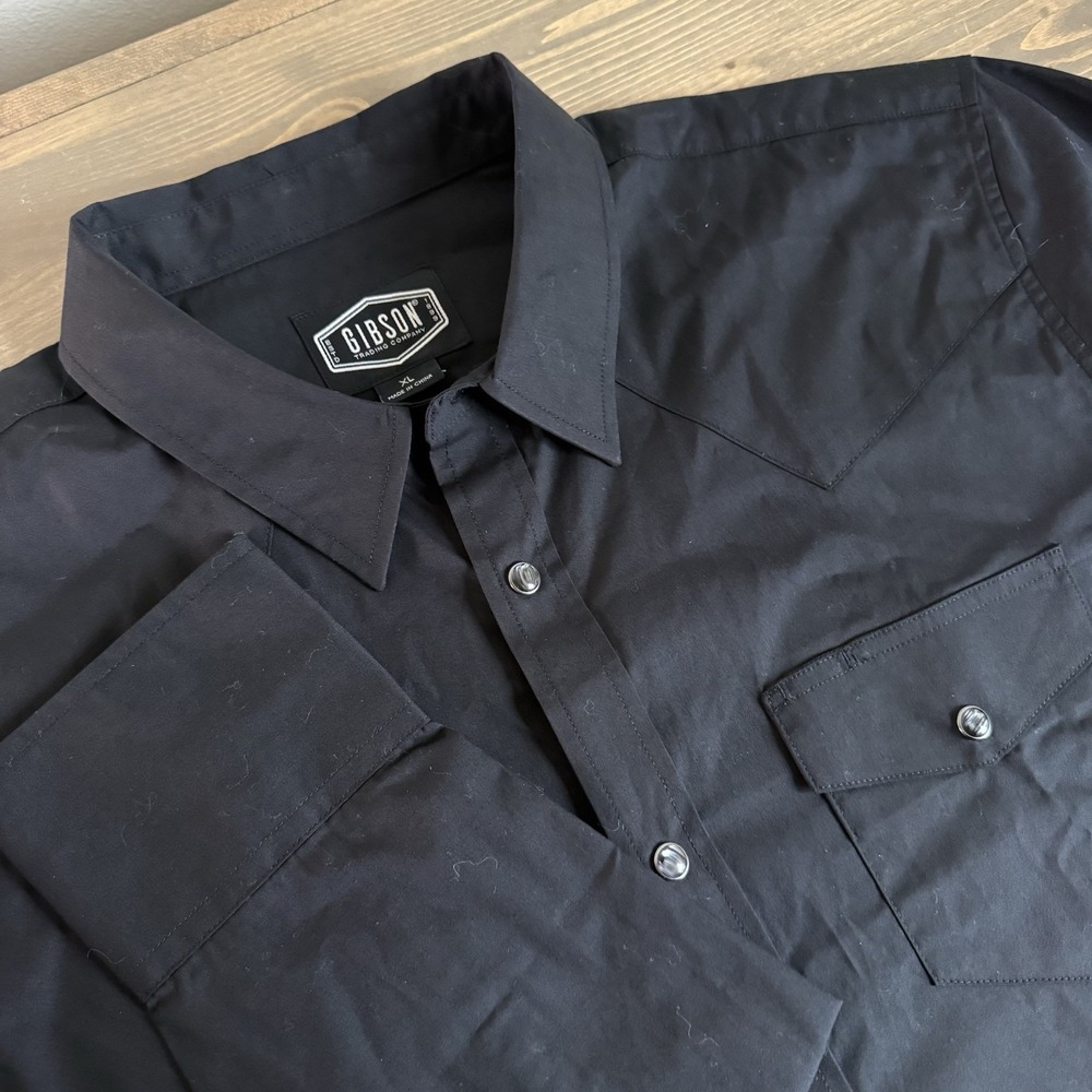 Gibson Men's XL Black Western Long Sleeve Pearl Snap Up Shirt‎ Collar Top